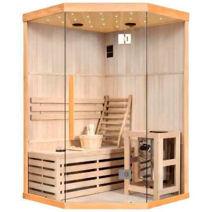 Sauna Finlandese Angolare 2 Posti Aspen 120x120 cm con Vetro Panoramico